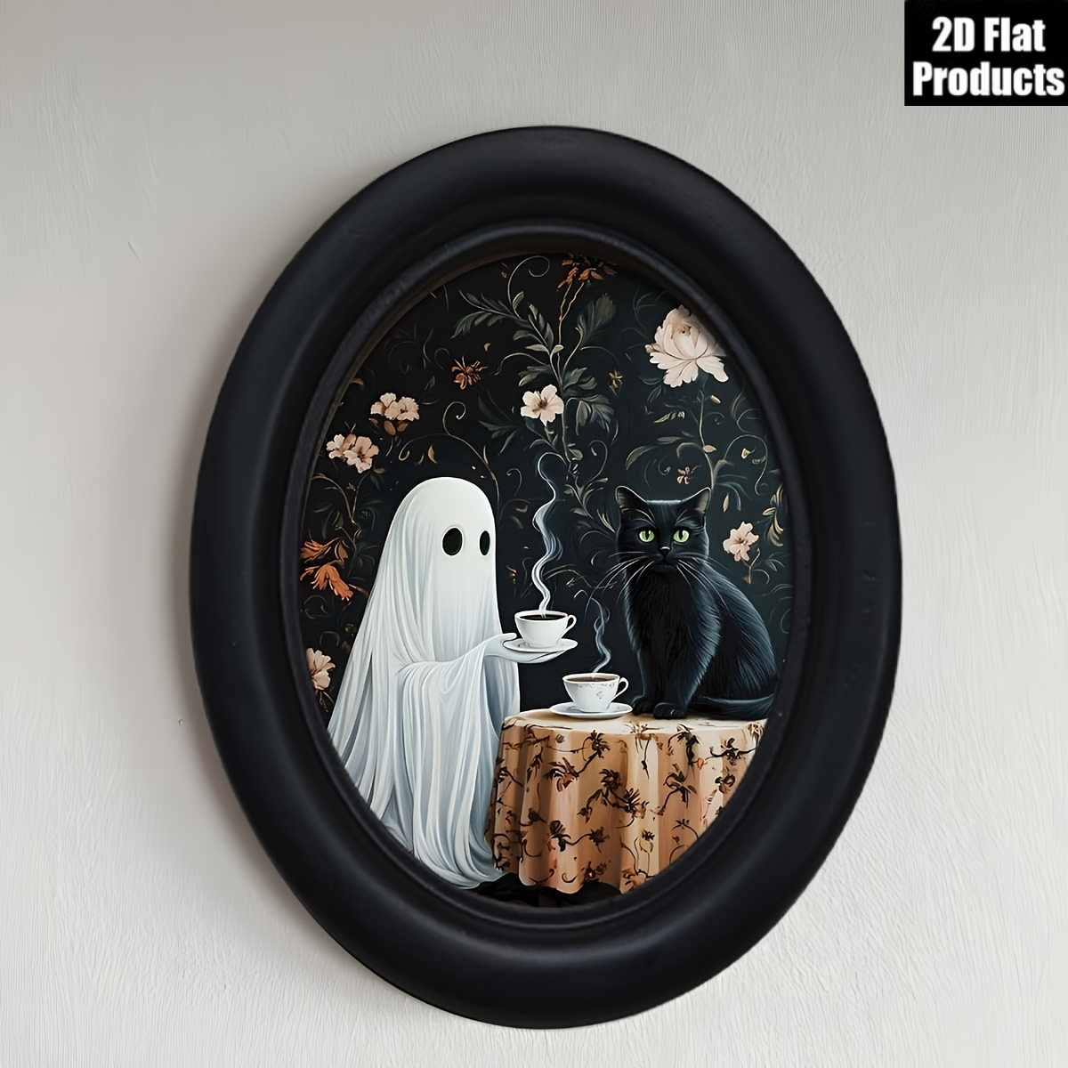 TEMU 2d Flat 1pc Retro Gothic, And Black Cat Wall Decor - Handcrafted Wooden Oval Ornament, Suitable For Halloween, Thanksgiving, Home And Office