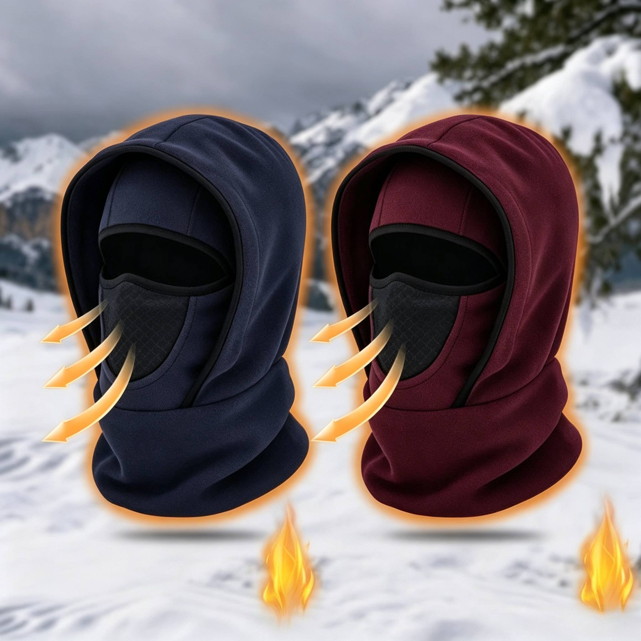 TEMU 2 pièces - Cagoule doublée épaisse et chaude, Bonnet pullover thermique, Masque facial doublé épais avec intégrée pour et le cou en extérieur,