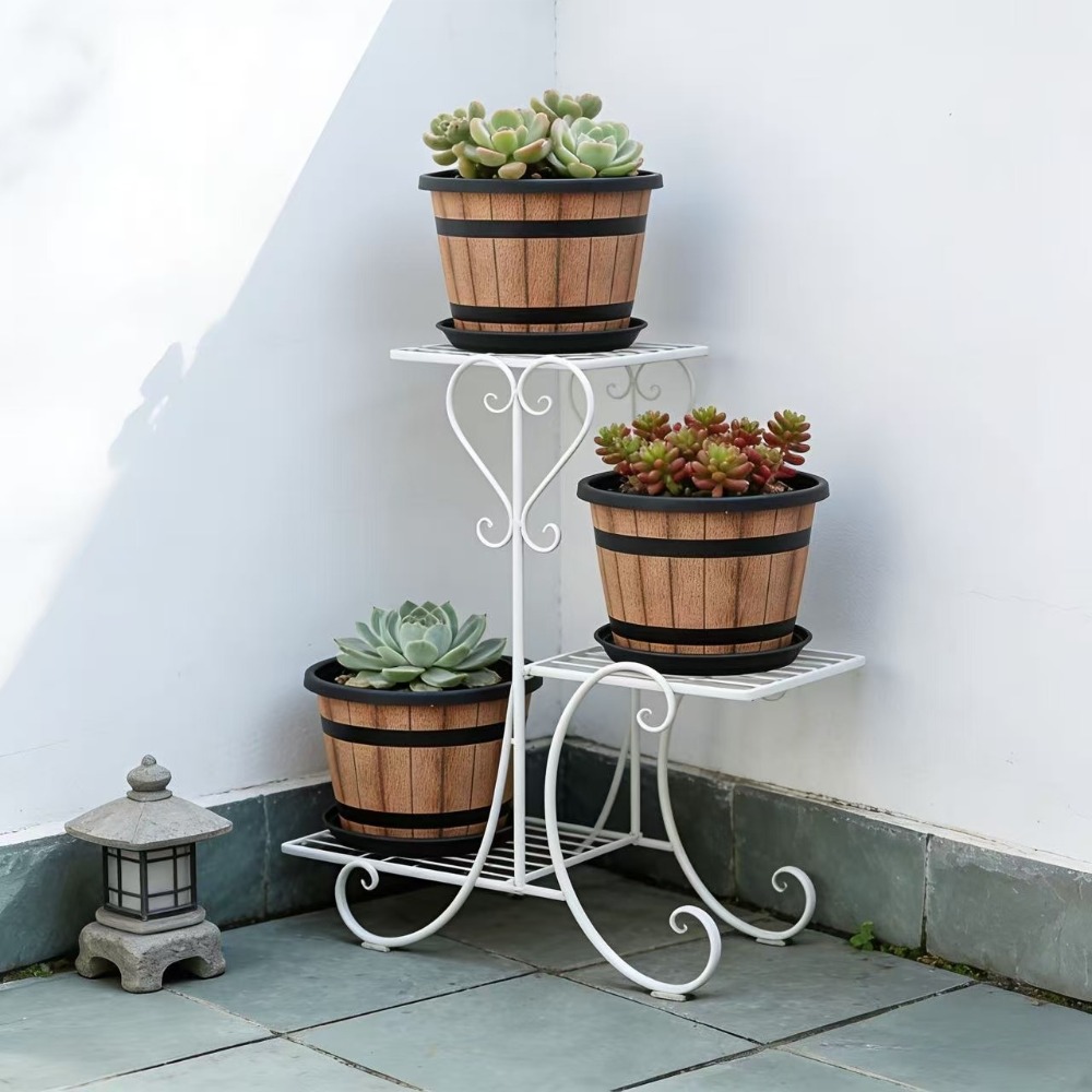 E-shop 6-teiliges Retro Holzfass-Blumentopf-Set (inklusive 3 Blumentöpfe + 3 Schalen) für den Innen- und Außenbereich, Blumentöpfe mit Drainagelöchern