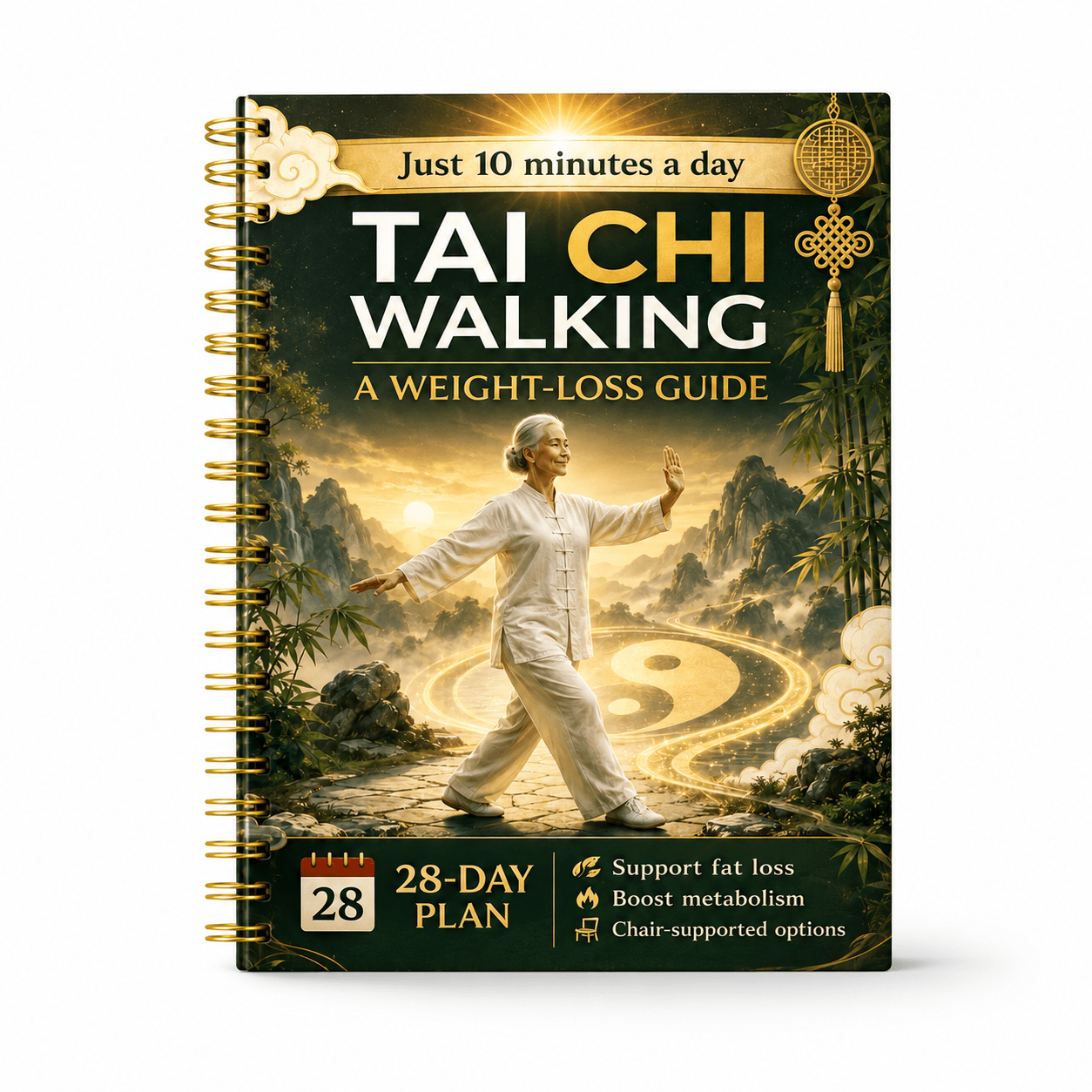TEMU Plan de marche Tai Chi A5 Guide de perte de poids par Tai Chi Adultes, personnes âgées et débutants Exercice de faible intensité Plan de fitness