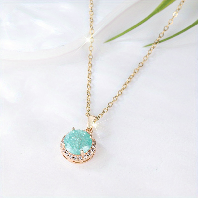 Image of Fashion Golden Color Round Cut Green Stone Necklace Boho Pendant Valentine's Day Jewelry