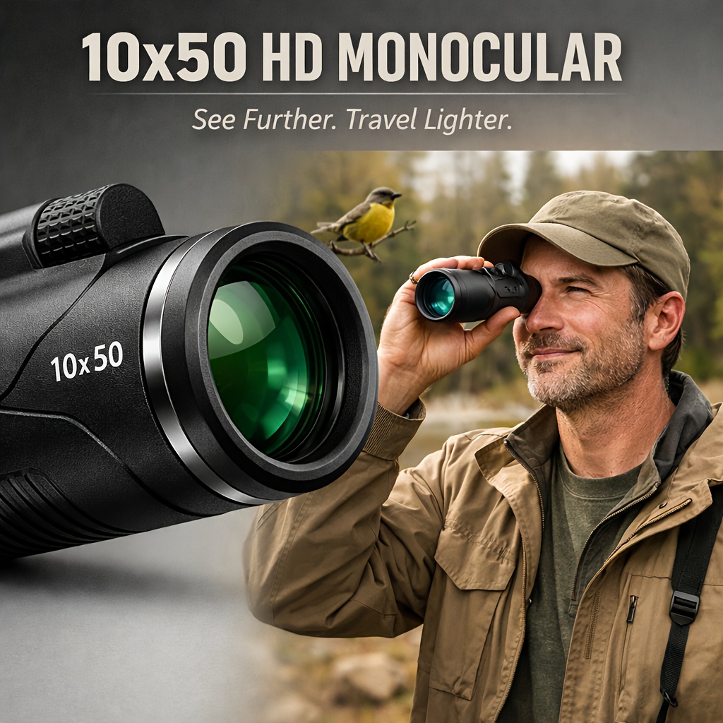 10x50 High-definition Monocular Telescope, Lightweight Zoom Optical Lens, Ideal For Hunting, Hiking, Bird Watching, And Outdoor Activities. For