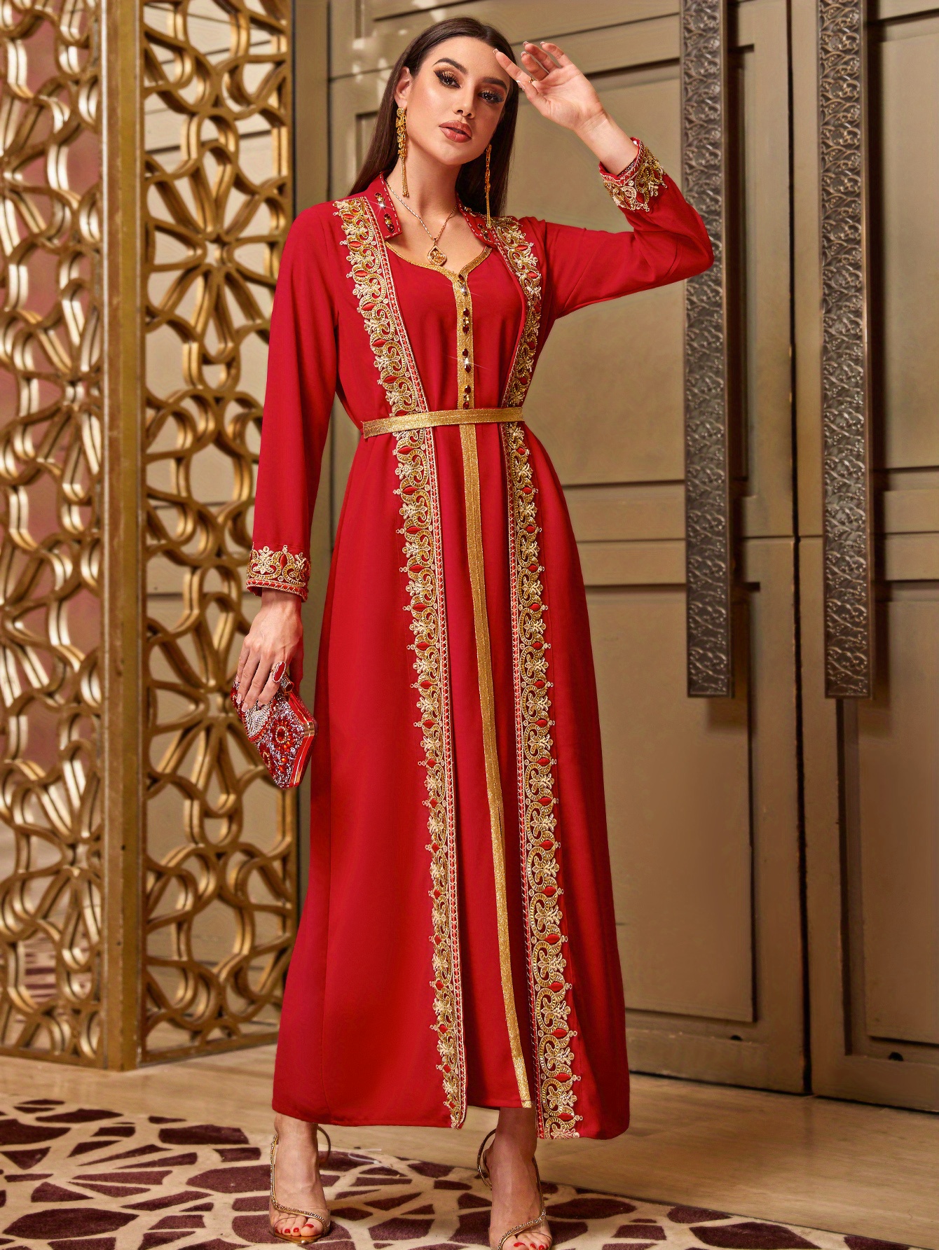 elegant red two piece casual middle eastern dress women - Temu United Arab  Emirates