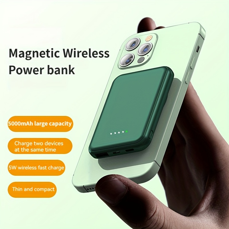 

Compact 5000mah Magnetic Portable Charger - Usb-c & , Wireless Power Bank For Iphone Plus/15 Pro/15 , For Iphone 14/13/12 Series