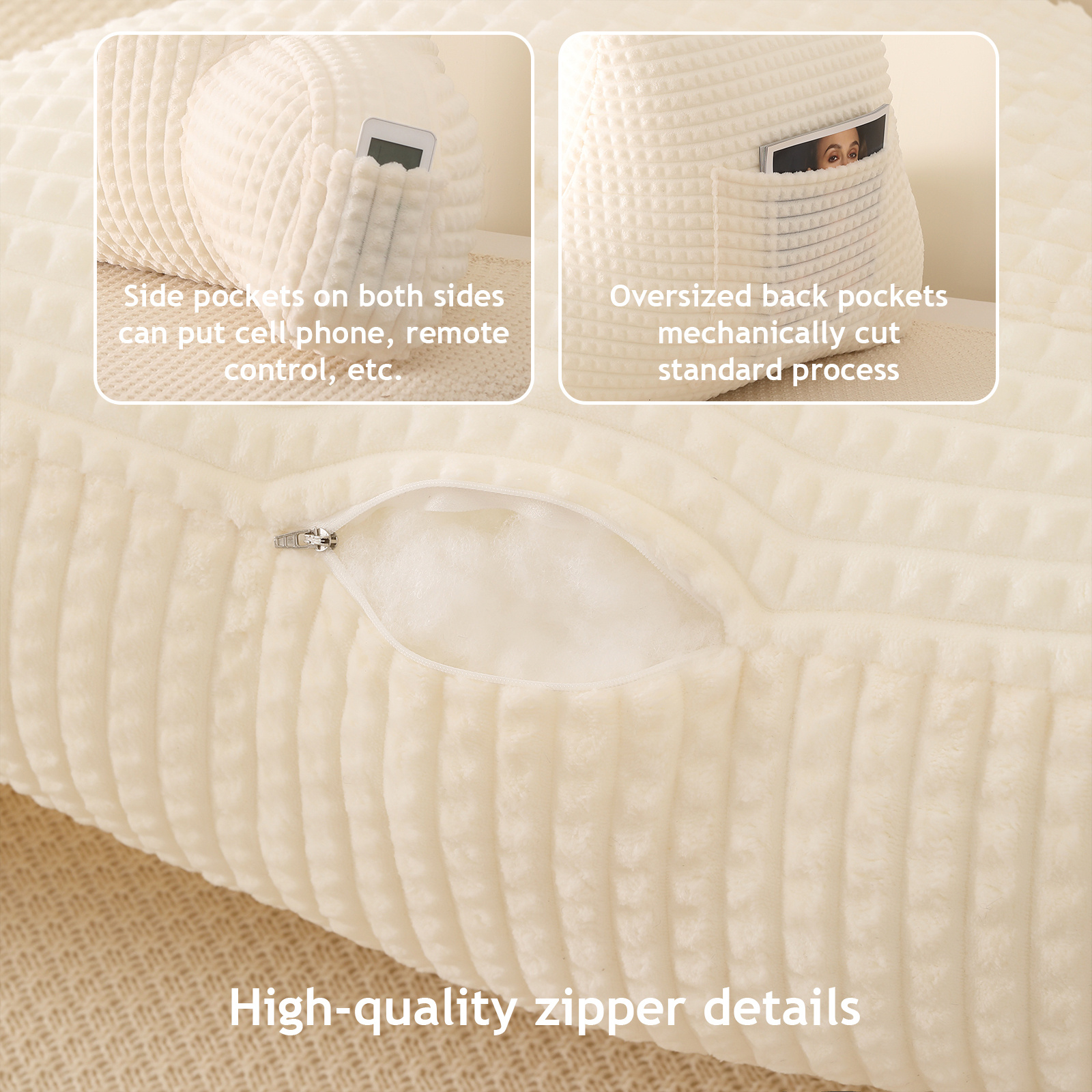 ergonomic waist support pillow lumbar pillow back support pillow striped reading pillow waist pad 2 in 1 washable pillowcase with armrests and storage bag suitable for office bed sofa desk recliner chair vehicle Product details 5