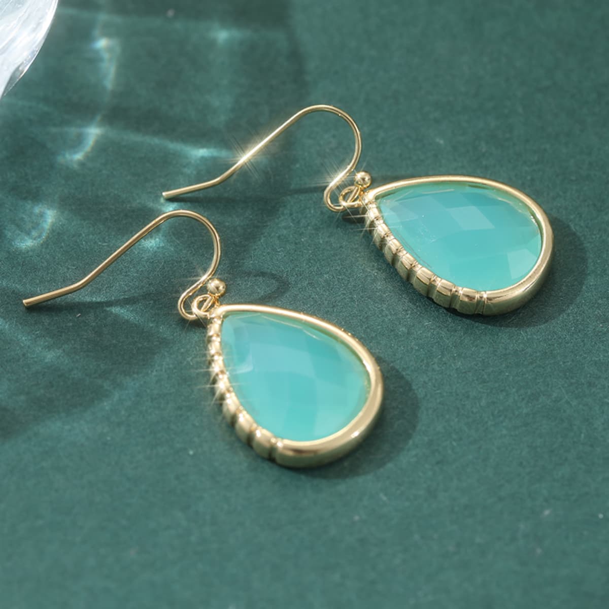 Women's Long Dangle Earrings with Light Lake Blue Zirconia