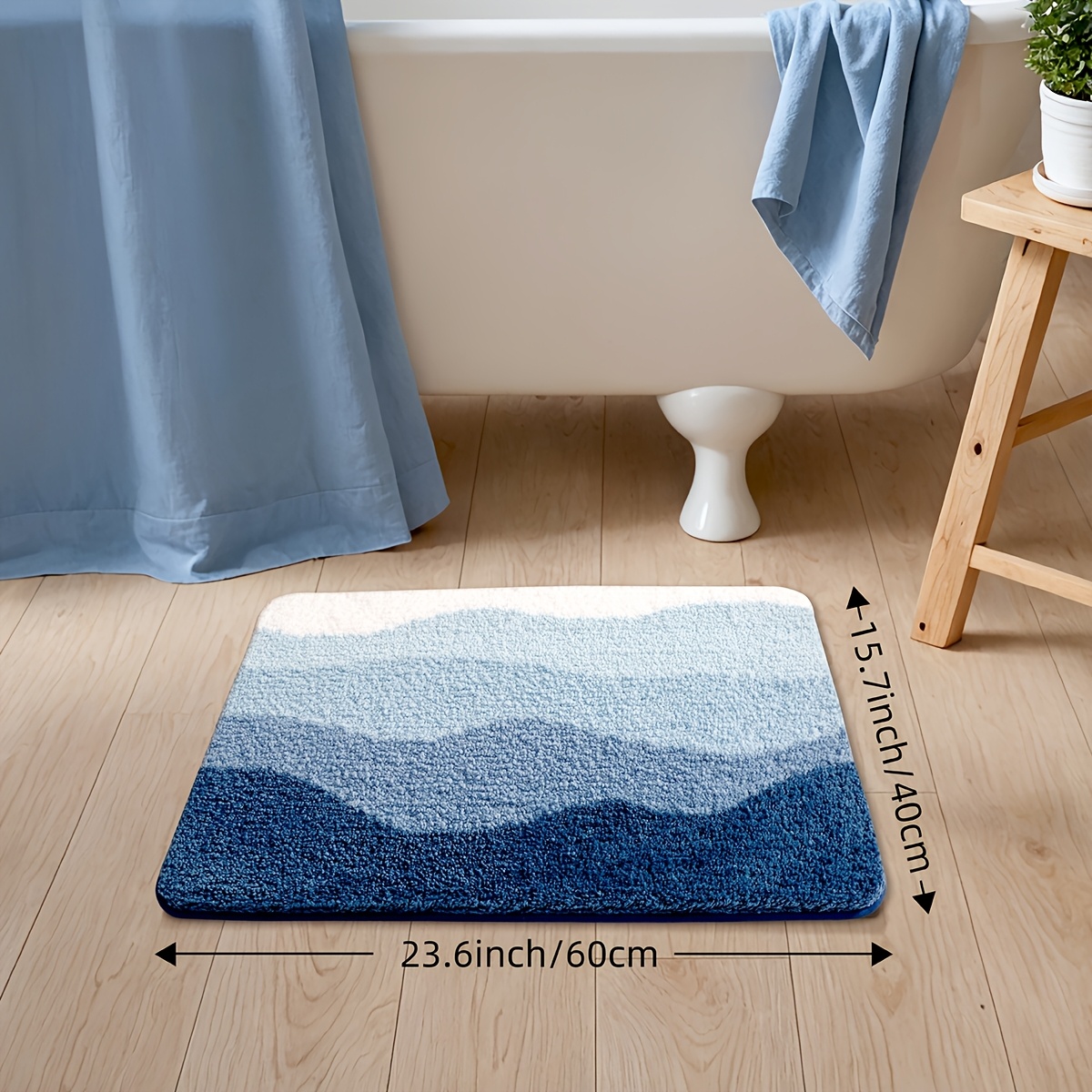 TEMU Non-slip Suitable For Shower, Toilet & Bathtub - Soft Fluffy Water-absorbent With Wave Pattern, Blue Bathroom, Machine Washable Mat For, Modern
