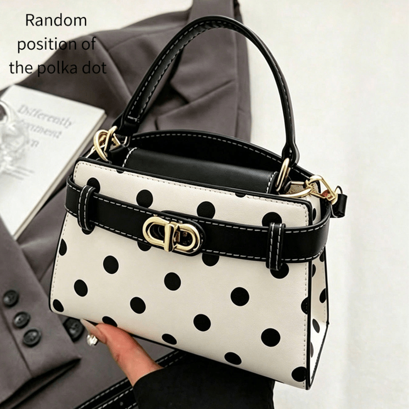 TEMU Cahvin Koeinz Women's Small Handbag, Vintage Polka Dot Mini Handbag, Color-block Strap With Metal Decorative Box Bag, Adjustable Crossbody