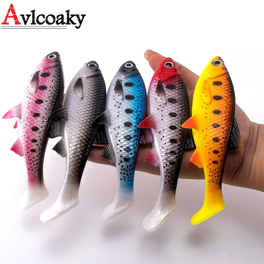 

1pc Avlcoaky Soft Pvc Fishing Swimbait Lure, 15cm Paddle Tail Swim With , , Color