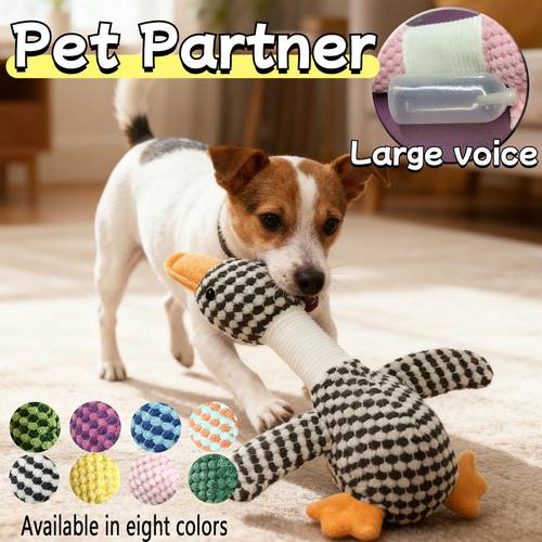 1pc durable goose shaped squeaky dog toy with resistant fabric duck sound pet toy plaid pattern interactive and health suitable for breeds birthday gift dog toy plush dog toy pet supplies