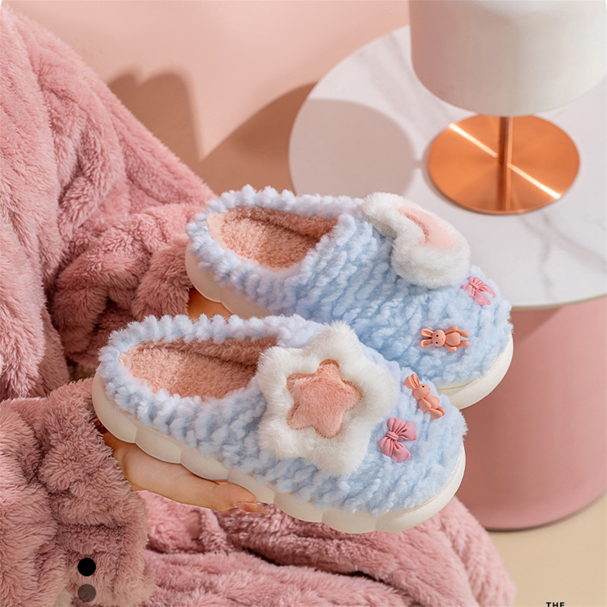 Women's Star And Moon Plush Slippers - Memory Foam Comfort Slippers
