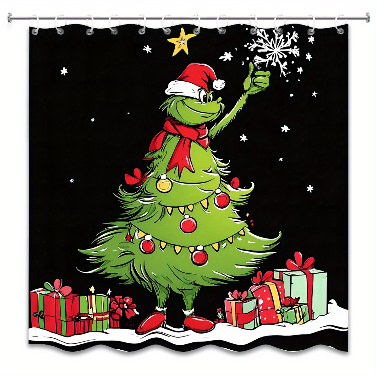 

Christmas Themed Polyester Bath Curtain - Water-resistant, Fade-resistant Cartoon Design With Weighted Hem, 12 Hooks Included, For Holiday Decor (72x72 Inches)