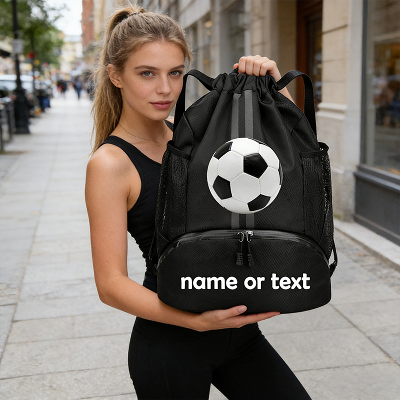 TEMU 1 Personalized Name Soccer Bag, Stylish Sports Drawstring Cinch Bag, Large Capacity Lightweight Backpack, Suitable For Fitness, Sports Storage,