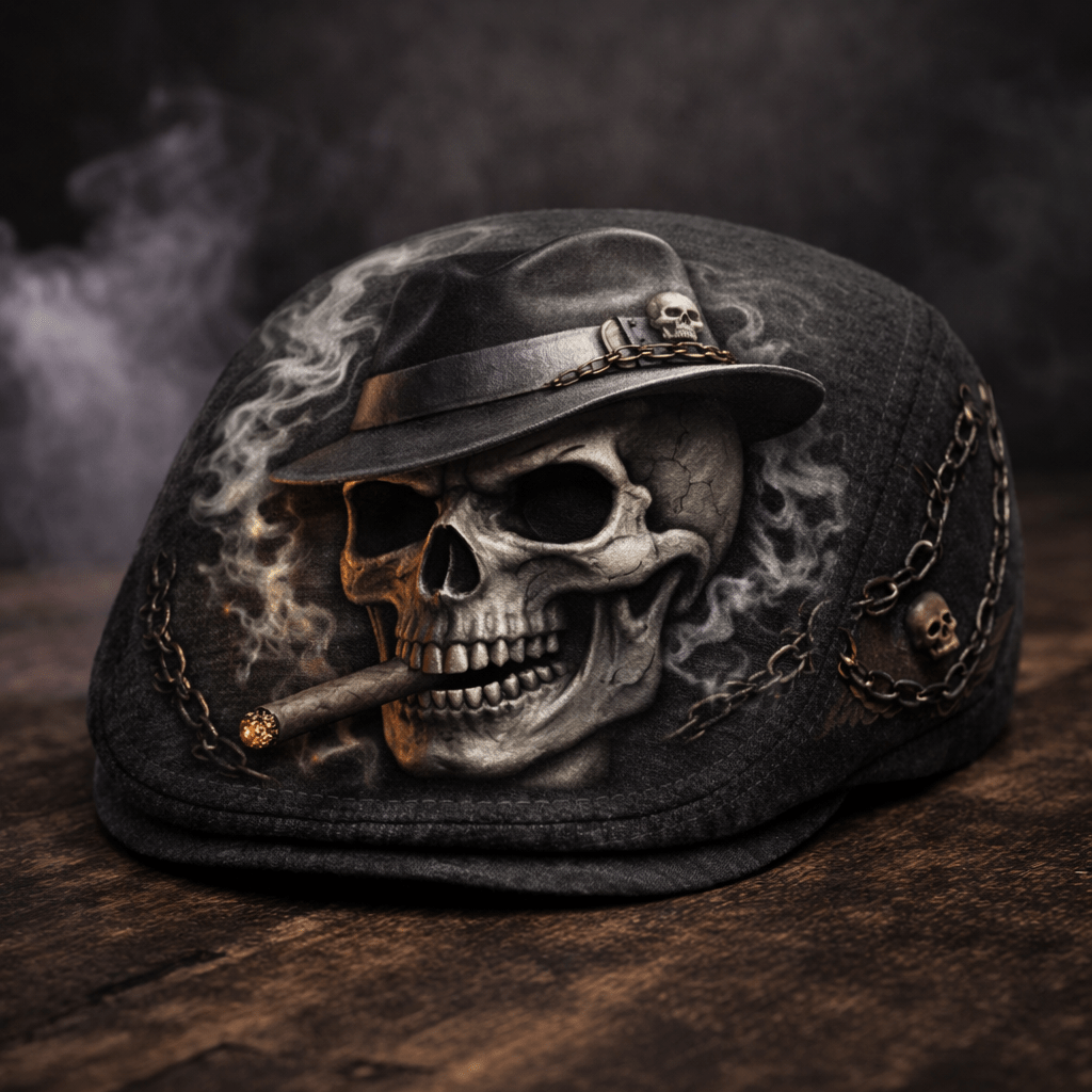 Flat Smoking Gothic Hat Chain Art Newsboy Hat Vintage Style Graphic Casual Fashion Streetwear Everyday Outfit Gift For Women And Men