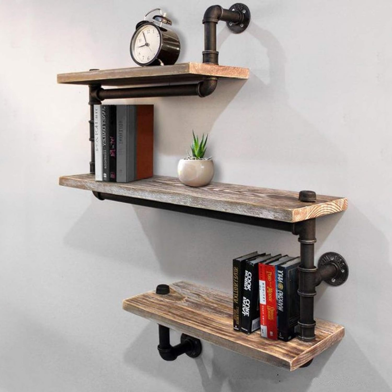 Reachic Sanbousi 3-tier Floating Shelf Industrial Pipe Shelf Wall Shelf Solid Wood Shelf Pipe Shelf Metal Storage Shelves Vintage Shelves Tool, Floating Shelves