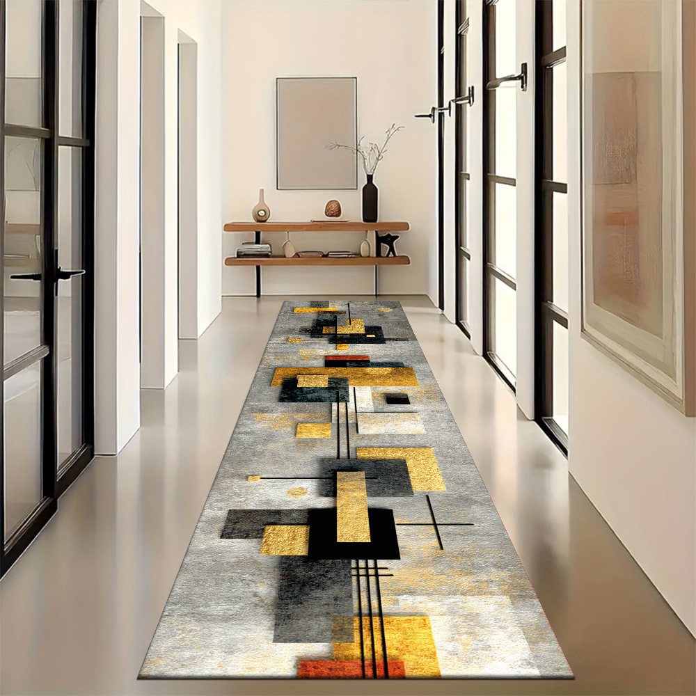TEMU Long Strip Rug Mat, 2d Flat-printed Modern With Geometric Color Block And Line Splicing, Runner Rug. Suitable For Indoor And Outdoor Areas â