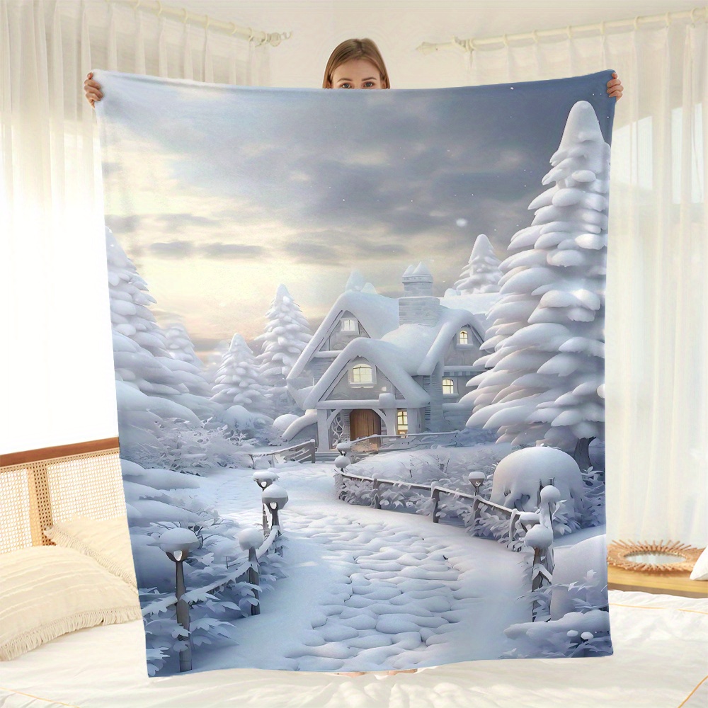 

1pc Chalet de dans les Fleece Blanket, Numérique Housse de Canapé, Toutes , , Contemporain, Lavable en , 250-300g au