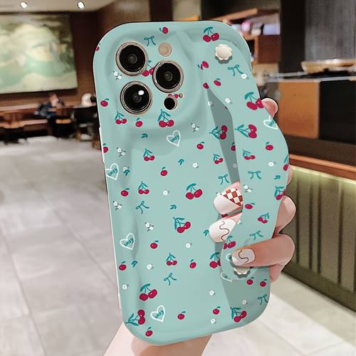 phone case a stylish and trendy cream style patterned printed wrist strap phone case designed tpu phone protector suitable for series iphone11 12 13 16 pro 17pro max samsung series galaxy a05 a15 a25 a35 a53