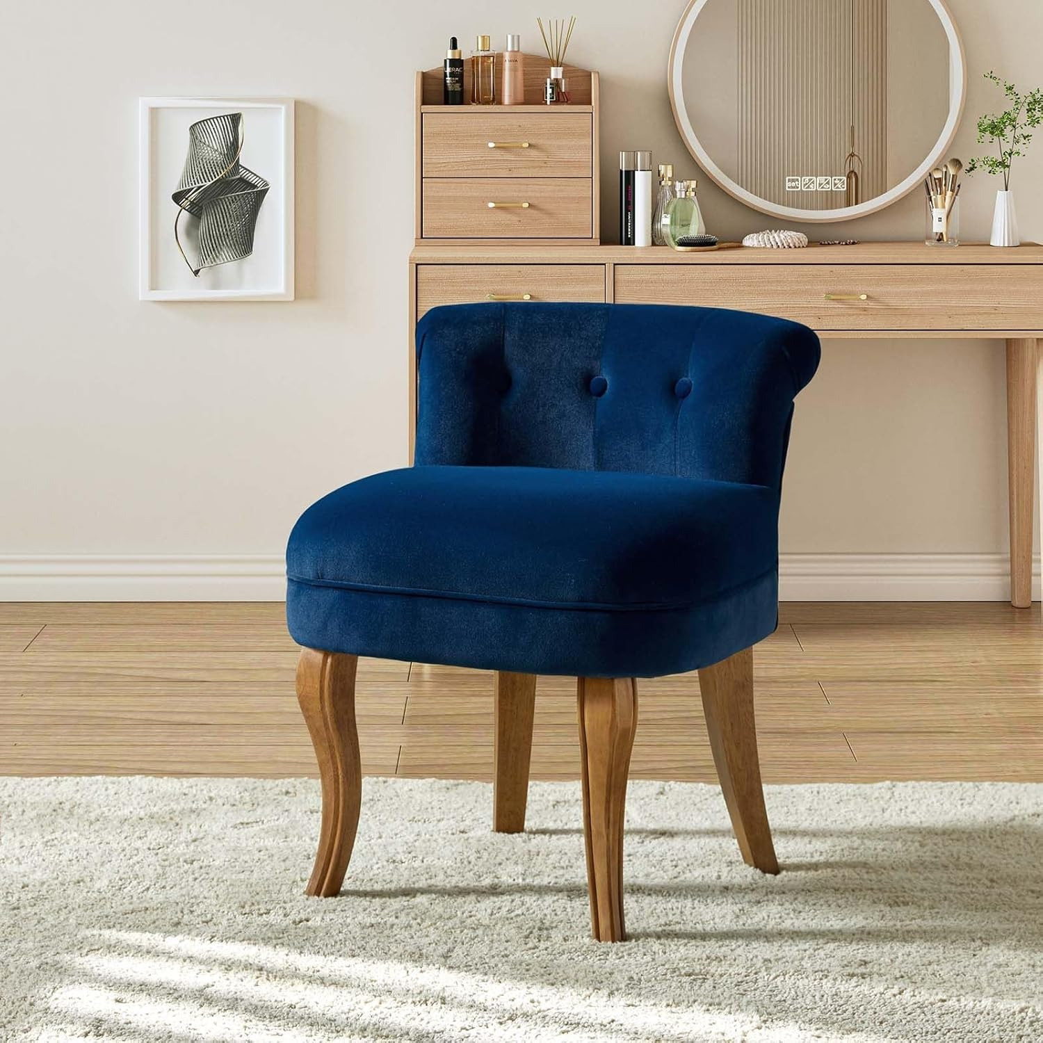 navy velvet vanity stool low back modern upholstered makeup - Temu