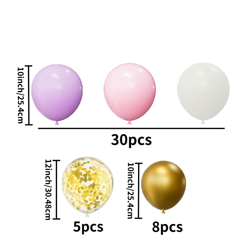 TEMU 43-teiliges Lavendel- Weiß Metall Ballonstrauß - Enthält 10-Zoll Weiß Metall Golden und 12-Zoll Golden Glitzer, Geeignet für Geburtstage,