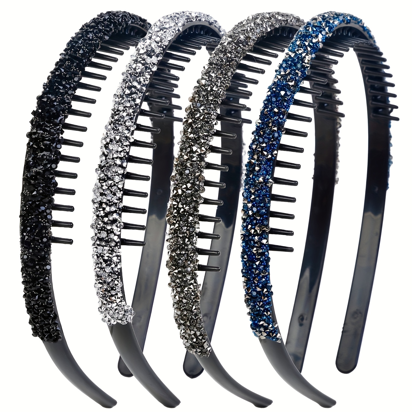 Image of 4pcs Shiny Inlaid Anti-slip Face Washing Headbands - Multi-functional Elegant Women's Hair Accessories Set, Exquisite Multi-functional Elegant Women's Headwear