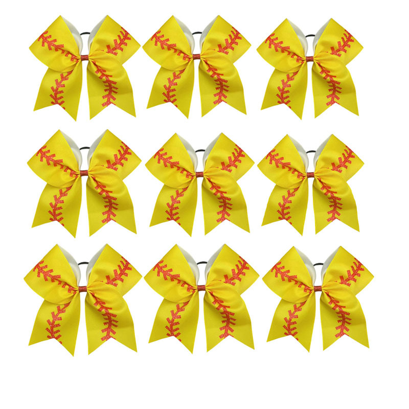 9pcs Shiny Glowing Yellow Bow Elastic Hair Bows With Bow Knot - Cheerleader Hair Accessories Suitable For Daily Wear, , School, Back-to-school & Gifts - Cheer Bows