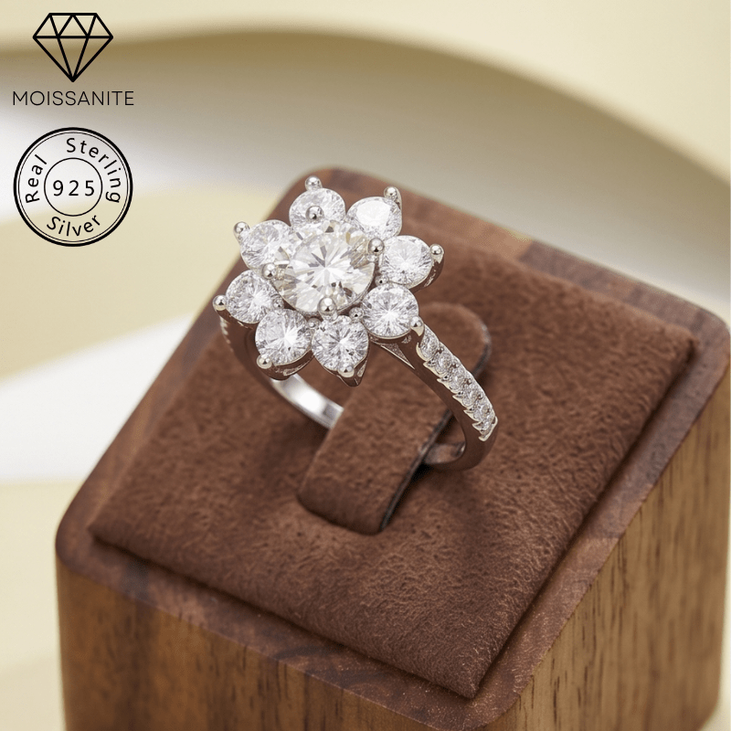 Women's Sunflower Moissanite Ring, 1/2/3/5 Carat Design