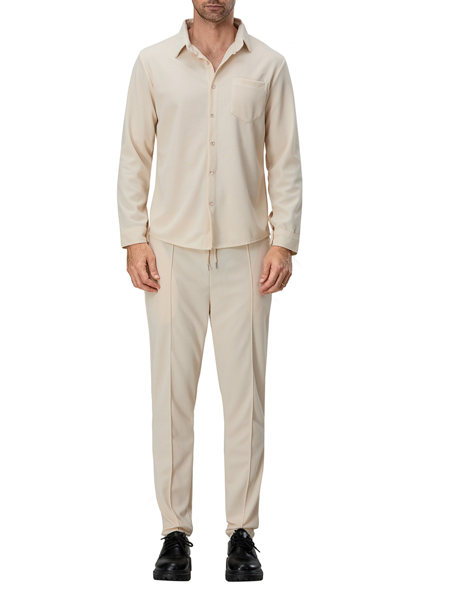men 2pcs pants set button lapel neck long sleeve shirt - Temu