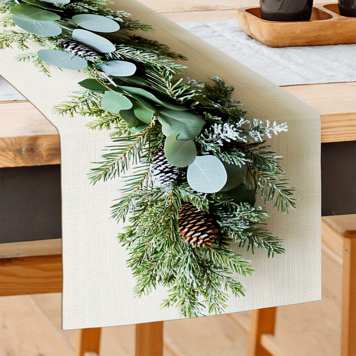 TEMU Winter Pine Branch And Table Runner, Featuring And For Home Wall Art, Suitable For Decorating Dining Tables, Coffee Tables, And Side Tables.