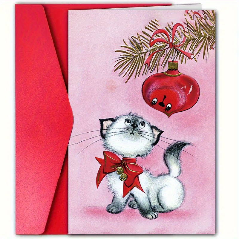 

1pc, Hand- Christmas Card With Envelope (12cm * 18cm), Suitable For Family, Friend, Brother, Sister, Lover, Birthday, New Year And Special , Cats, A Cartoon Christmas Card.