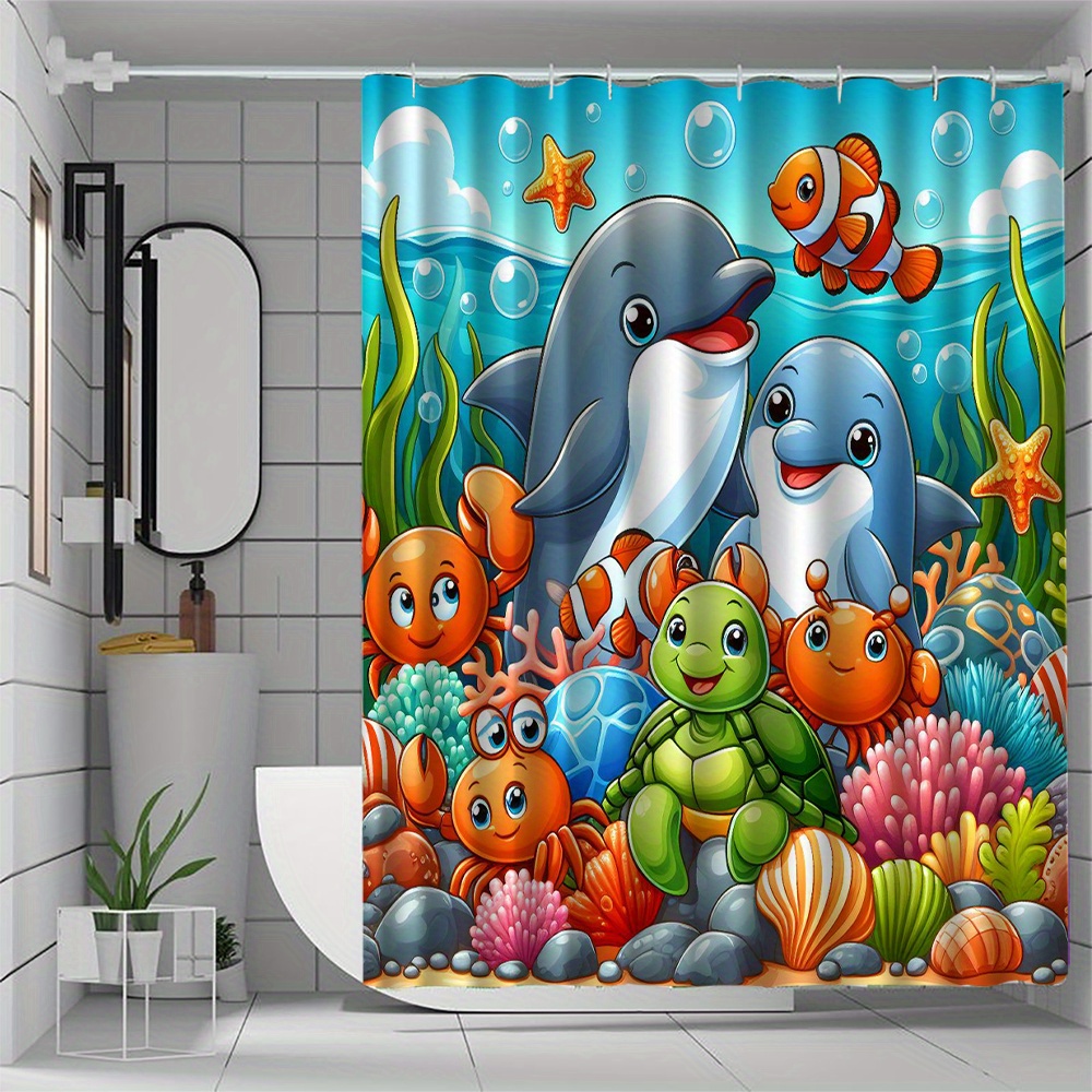 TEMU 1pc Pattern Shower Curtain With Hook, Water-washable Curtain, Bathroom Partition, Bathroom Additions, Home Decor