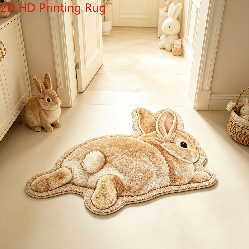 TEMU 1pc Rabbit Rug Suitable For Room, Plush Carpet With Rabbit Design, Soft Fluffy For Bedside, Living Room, Balcony, Hand Washable Cream Rabbit