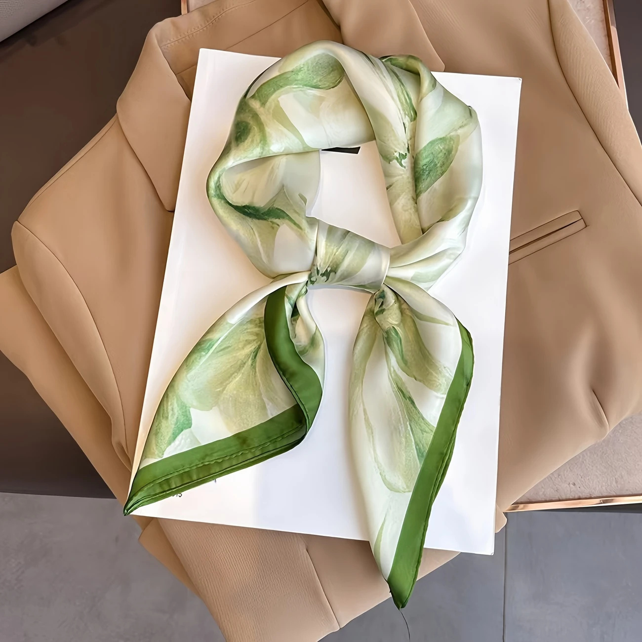 A Women's Floral Square Scarf - A Printed Floral Satin-like Scarf And Hair Accessory - Suitable For Everyday Wear, Casual , Parties, Events, Outdoor Photography, And Fashion Additions