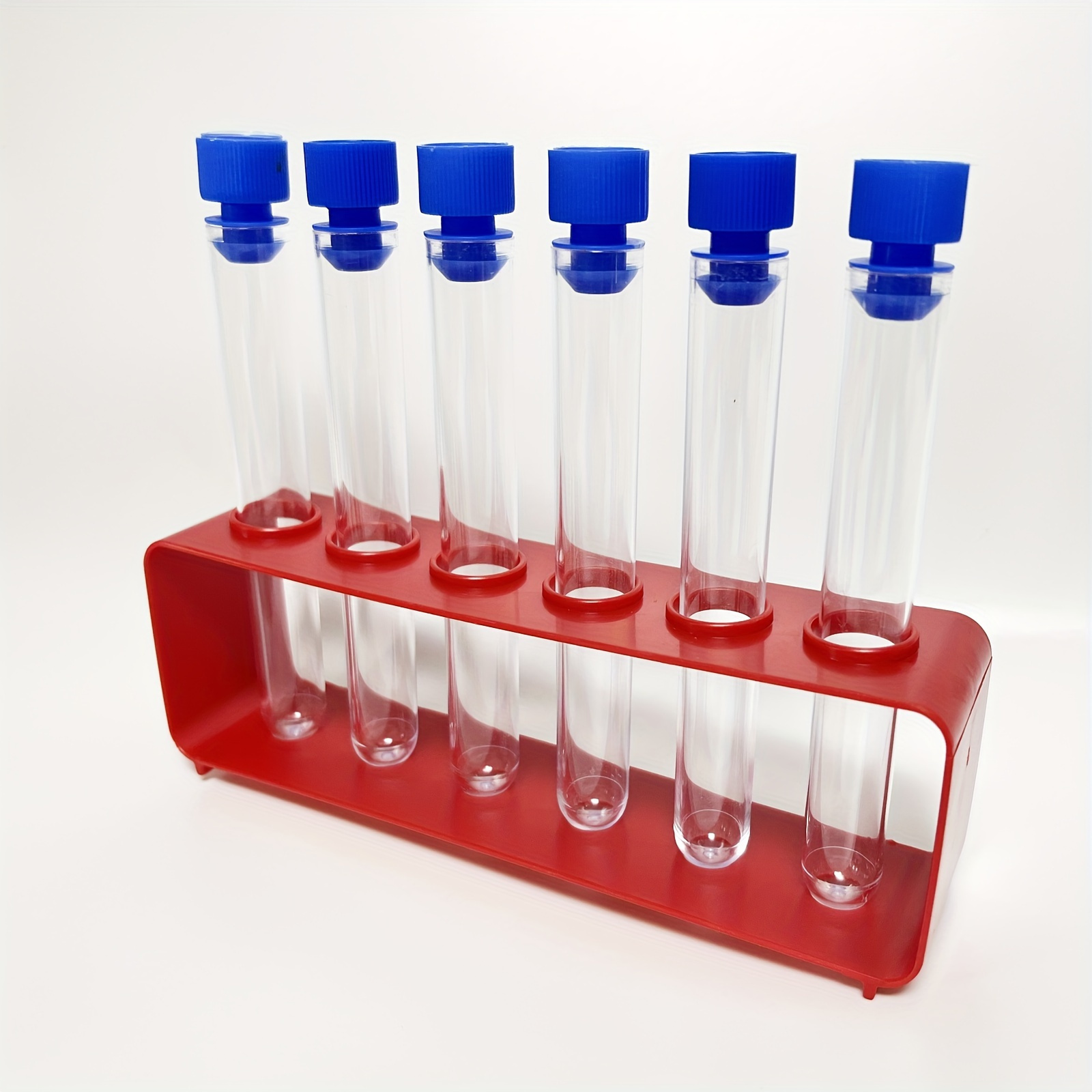 E-shop 7-teiliges Set robuste Kunststoff-Reagenzgläser mit roter Halterung - Ideal für kreative Laborversuche und wissenschaftliche , industrielle und