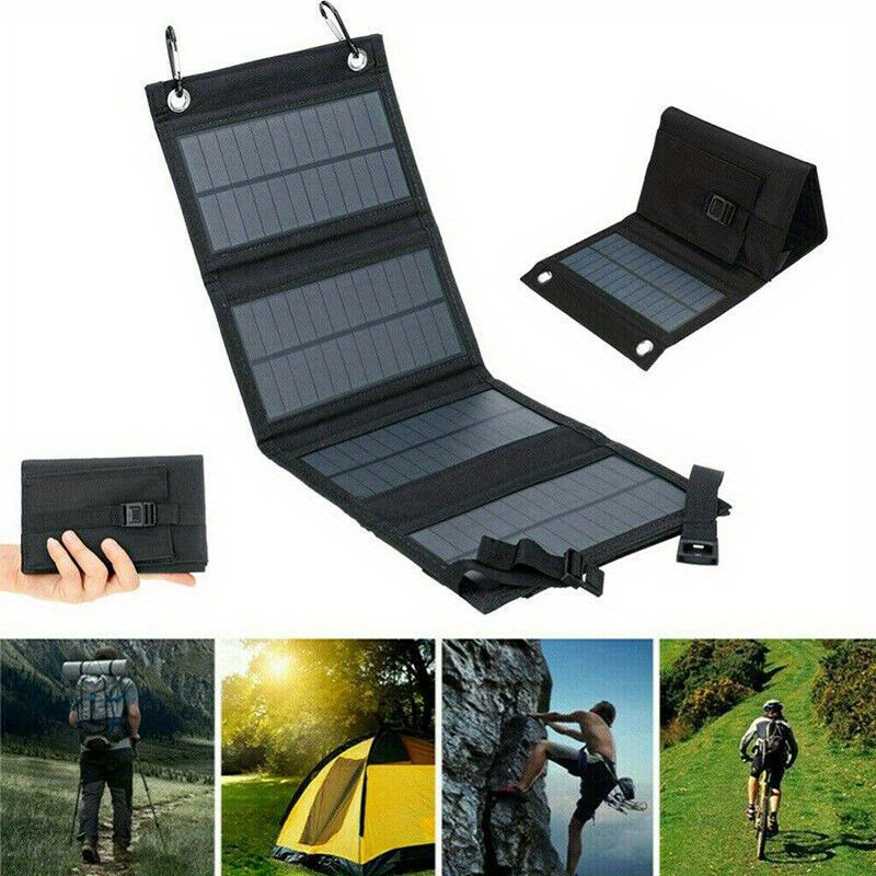 Panel solar plegable de 35W, cargador solar portátil compatible con iPhone, iPad, Samsung, LG y bancos de energía, ideal para acampar y viajar al aire libre.