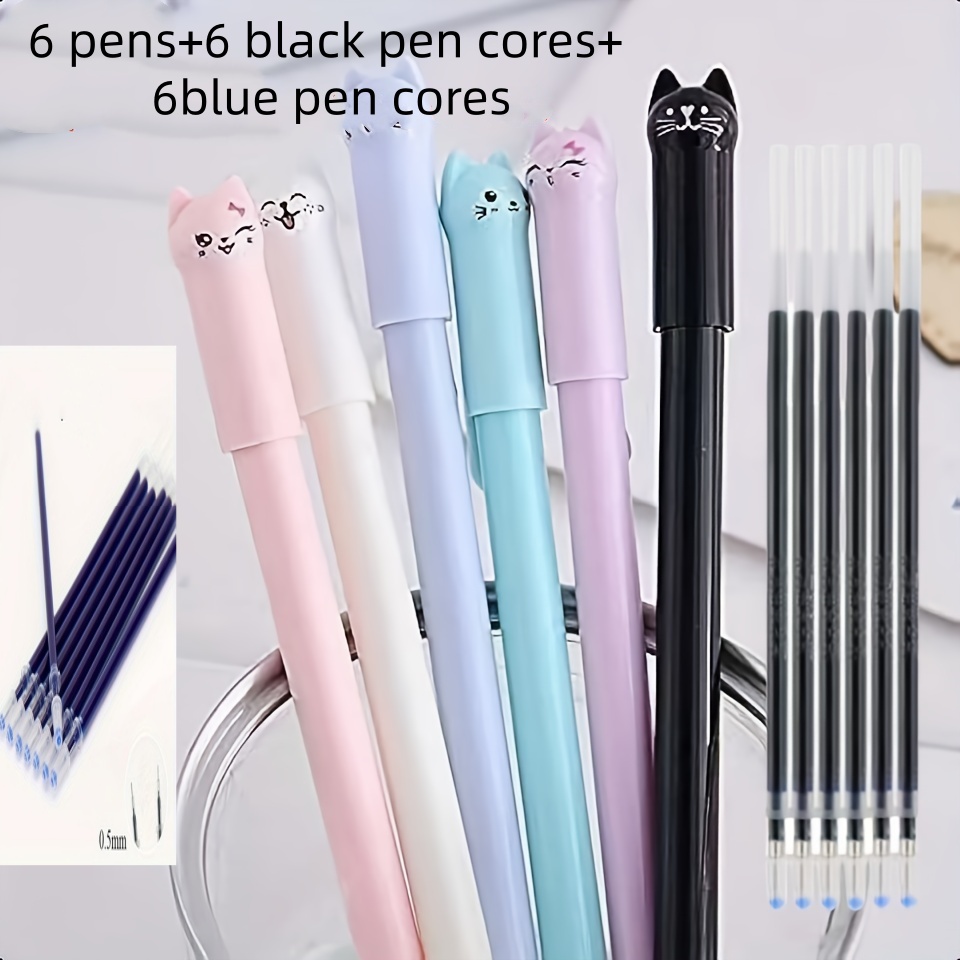 E-shop 18-teiliges Set kreative Cartoon Niedliche Schwanzwedelnde Katze Gelstifte, Schwarze Tintenstifte, Unterschriftenstifte, Schüler Schreibwaren