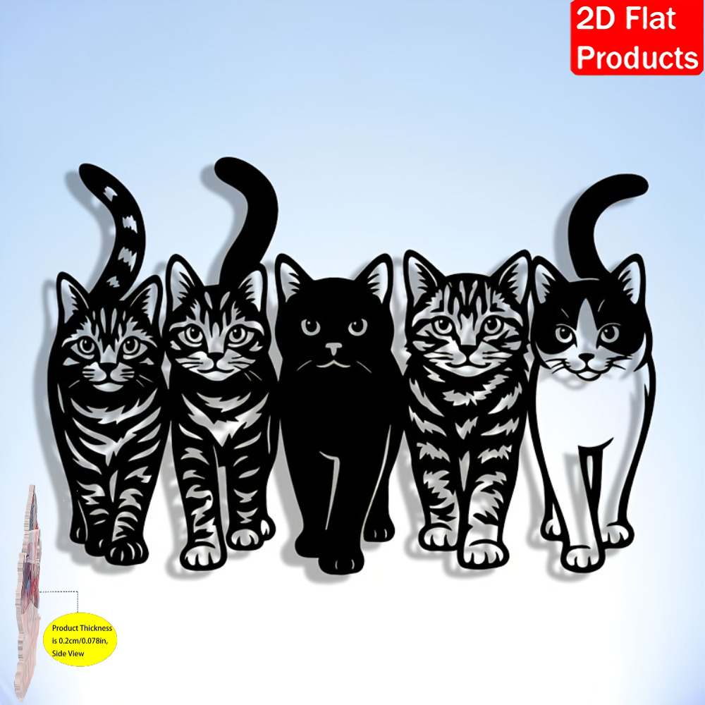 TEMU 2d Flat, Modern Cat Wall Hanging Decor - Reusable Suitable For Home & Bar Decoration, Irregular-shaped Plastic Panel With 2d Flat Panel Suitable
