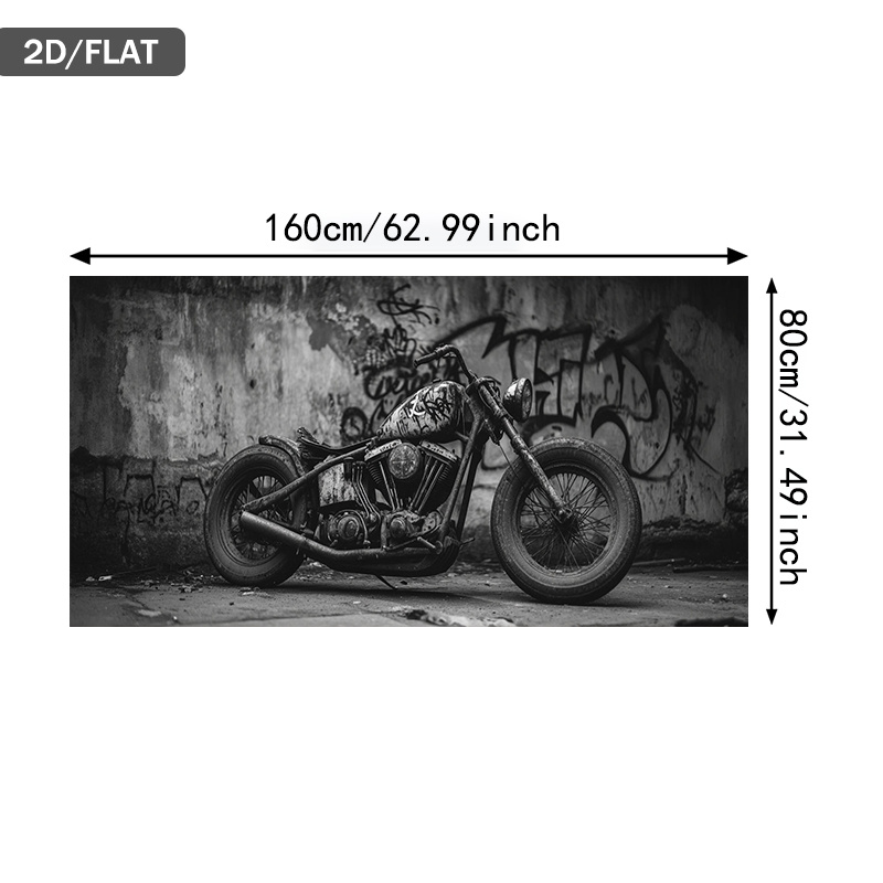 TEMU 2D Flach, 2D Flach, Moderne abstrakte Leinwandkunst mit einem Vintage-Motorrad, Maße 31,49 x 62,99 Zoll, zum Dekorieren von Wohnzimmern und