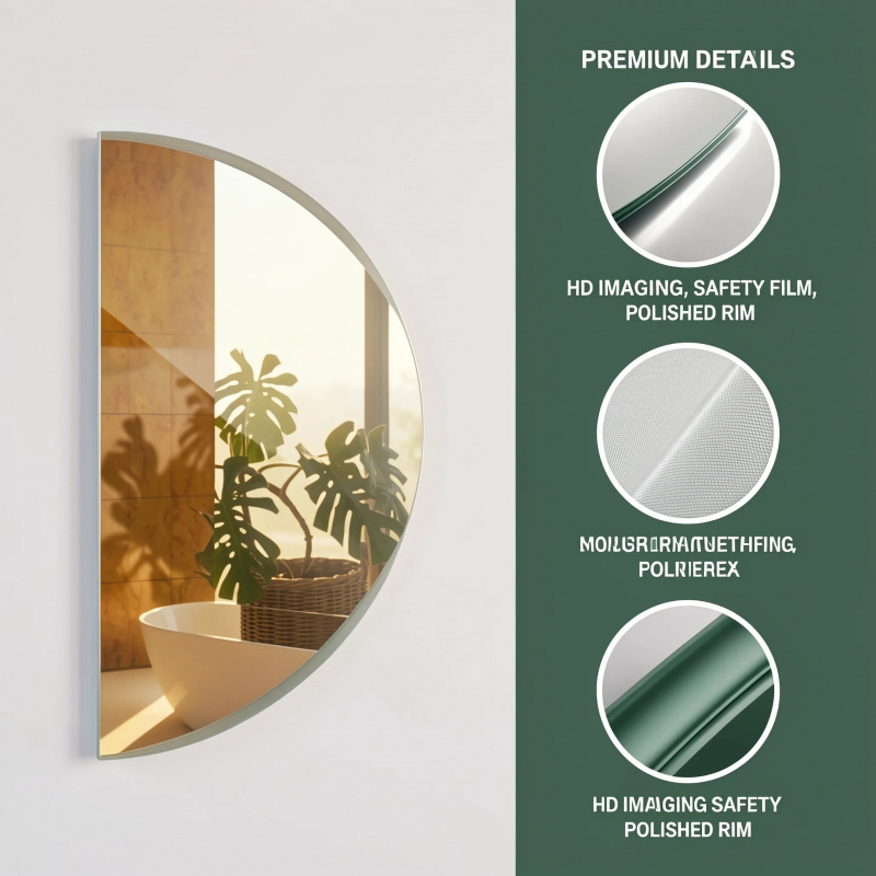 Half-Circle Irregular Acrylic Wall-Mounted Dressing Mirror, Lightweight & Waterproof