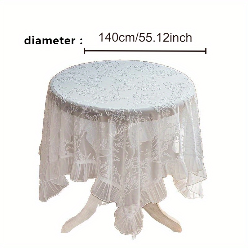 1pc white floral lace tablecloth round machine made polyester lace blend table cover for dining room kitchen weddings parties french   decor kitchen table setting elegant tabletop fine   party hosts