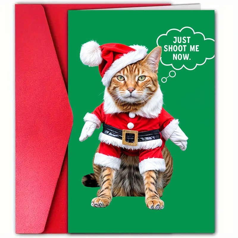 

1pc Wishes Christmas Cat Greeting , " " Humorous For , , Colleagues - Seasonal , 12cm X 18cm