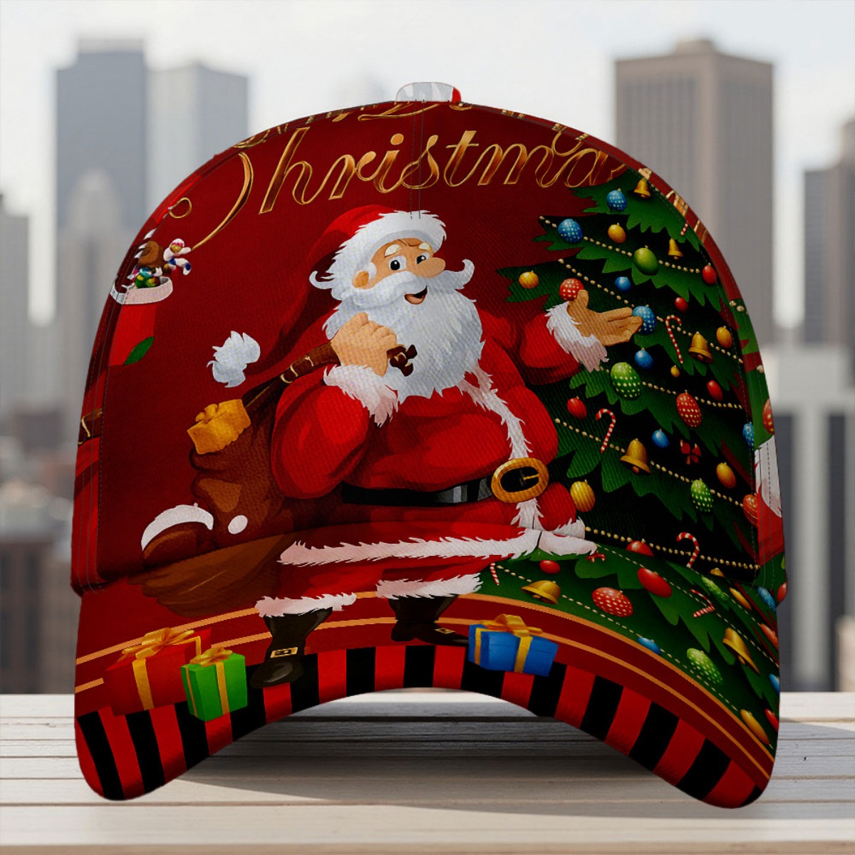TEMU 1pc With Merry Christmas Santa Claus Gifts Print Print Duckbill Hat Adjustable Design Funky Style Hat Unisex For Casual Attire Ideal For Wear