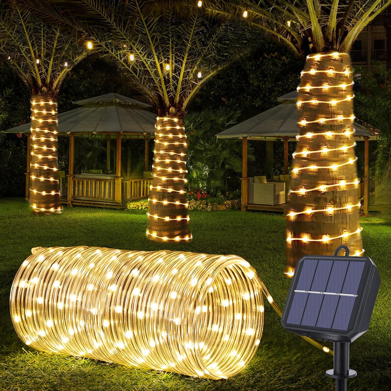 TEMU Solar Rope Lights 1 Pack, 33ft 100led Solar String Lights, 8 Solar Powered Outdoor Light, Flexible Clear Tube Light For Garden, Backyard, Patio,