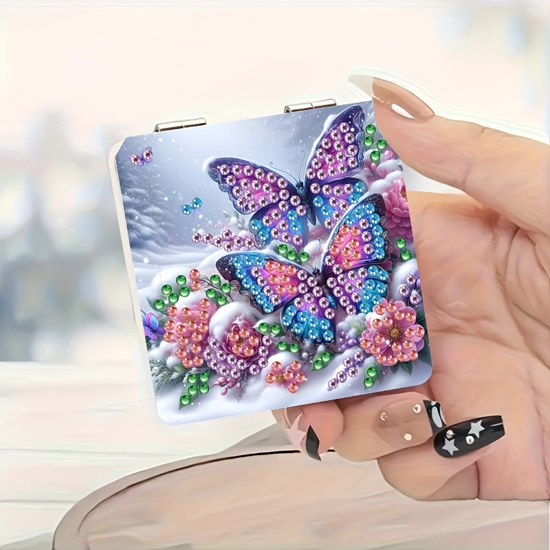 TEMU 1 Ensemble de Matériel de Peinture Diamant, Trousse de de Cosmétique, Motif Thème Papillon de Neige, Mosaïque de de Irrégulière, Artisanat Fait