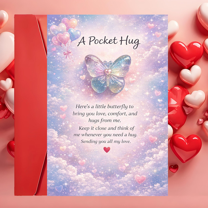 TEMU 1 Greeting Card + 1 Envelopebutterfly Pocket Hug Greeting Card Sending Love And Perfect For And To Care Anytime(envelope + Card)