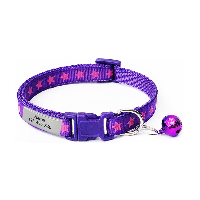 TEMU 1pc Customizable Star Pattern Personalized Kitten/puppy Collar, Includes Engraved Id Tag, Safety Breakaway Buckle, And Bell, Cat/dog Outdoor