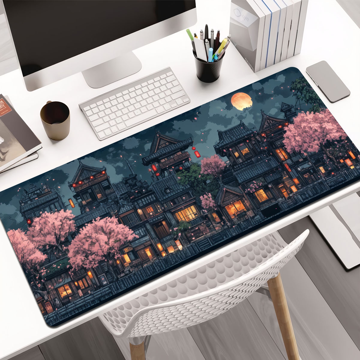 TEMU 1pc Tapis de Bureau Anime Japonais & Scène - Tapis de Souris Gaming Antidérapant XL/XXL avec Base en Caoutchouc, Impression HD Motif Japonais
