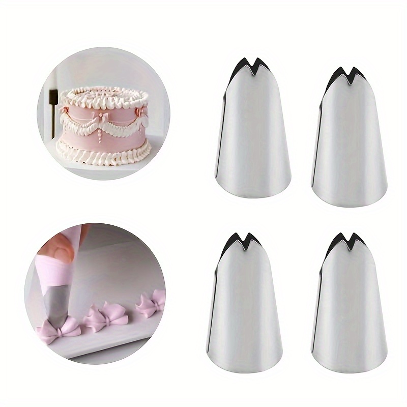 4pcs Stainless Steel Piping Tips Set - Metal Icing Nozzles For Bow, Leaf, Patterns - Cake Decorating Tools For Home Use - Baking And Pastry Supplies