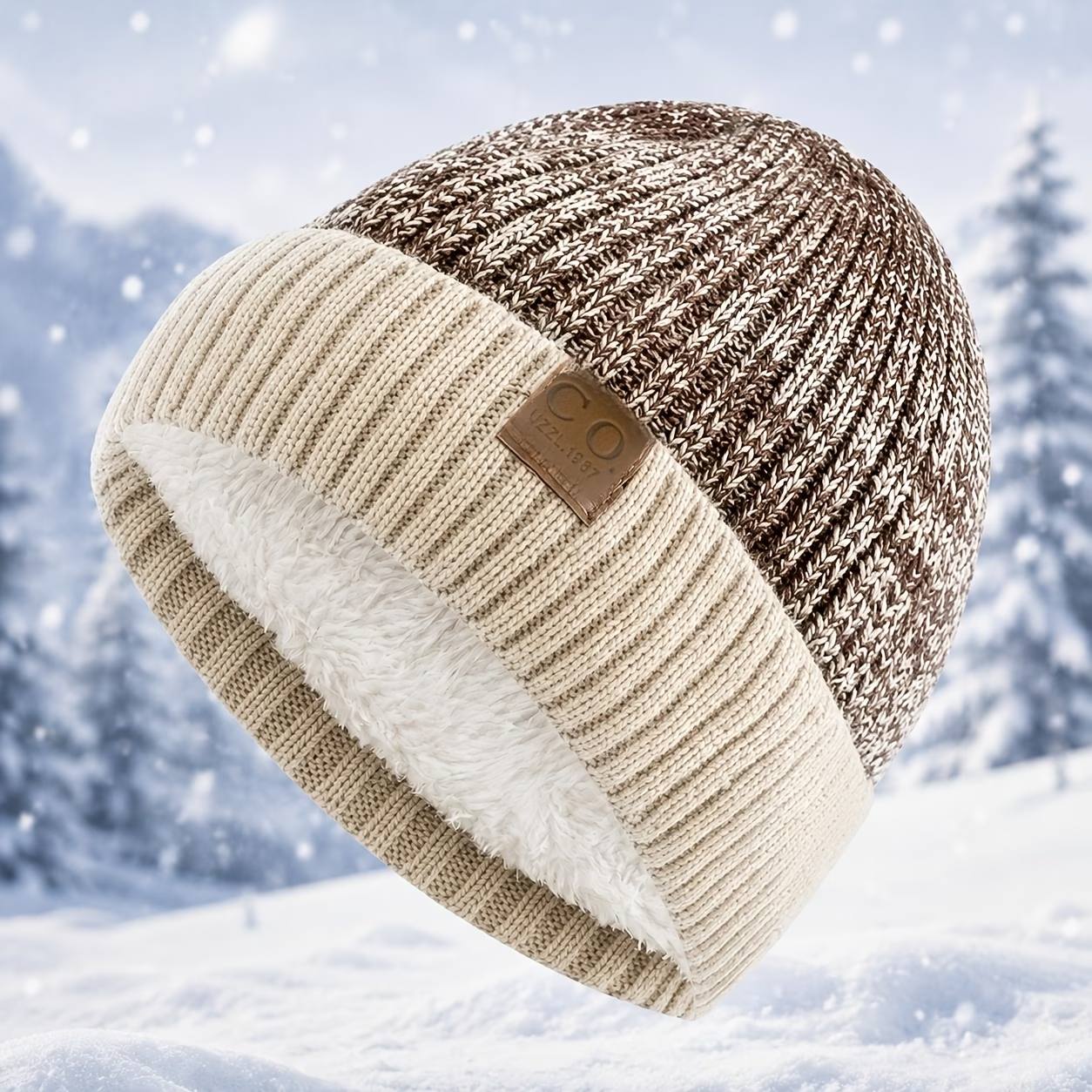 TEMU Unisex Dual- Winter Inner Knit Hat, Warm Hat, Thick And Warm Fleece Lining, Soft And Comfortable, With Contrast Color Options - Suitable For