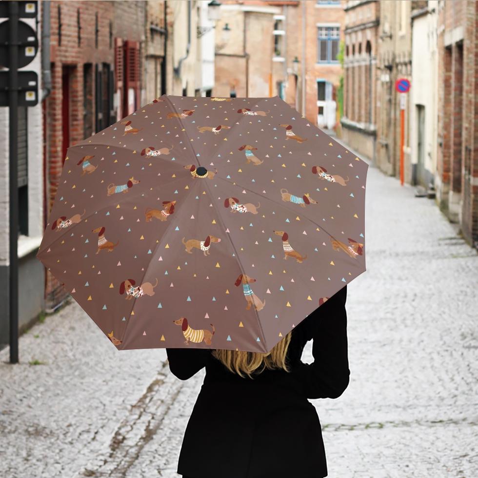 TEMU Automatic Open And Close Folding Umbrella - Fashionable Sausage Dog Pattern, 8-rib Design, Portable And Sturdy, Attractive Canopy Design, Ideal
